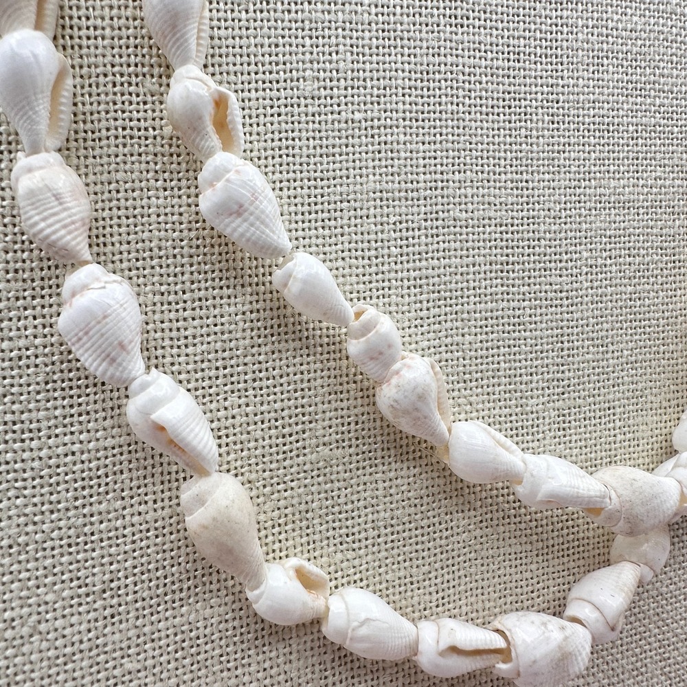 Vintage 90s Boho White Seashell Double Strand Necklace Beach Women's Jewelry - Picture 5 of 10